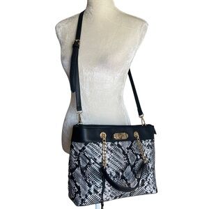 Aldo Snake Print Vegan Leather Satchel Tote Chain Handles Crossbody Strap Animal
